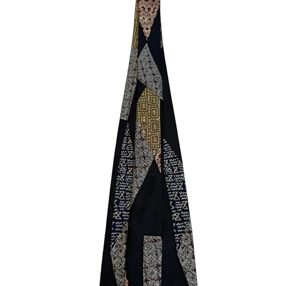 Via Veneto Hand Tailored 100% Silk Necktie Tie Patchwork Print